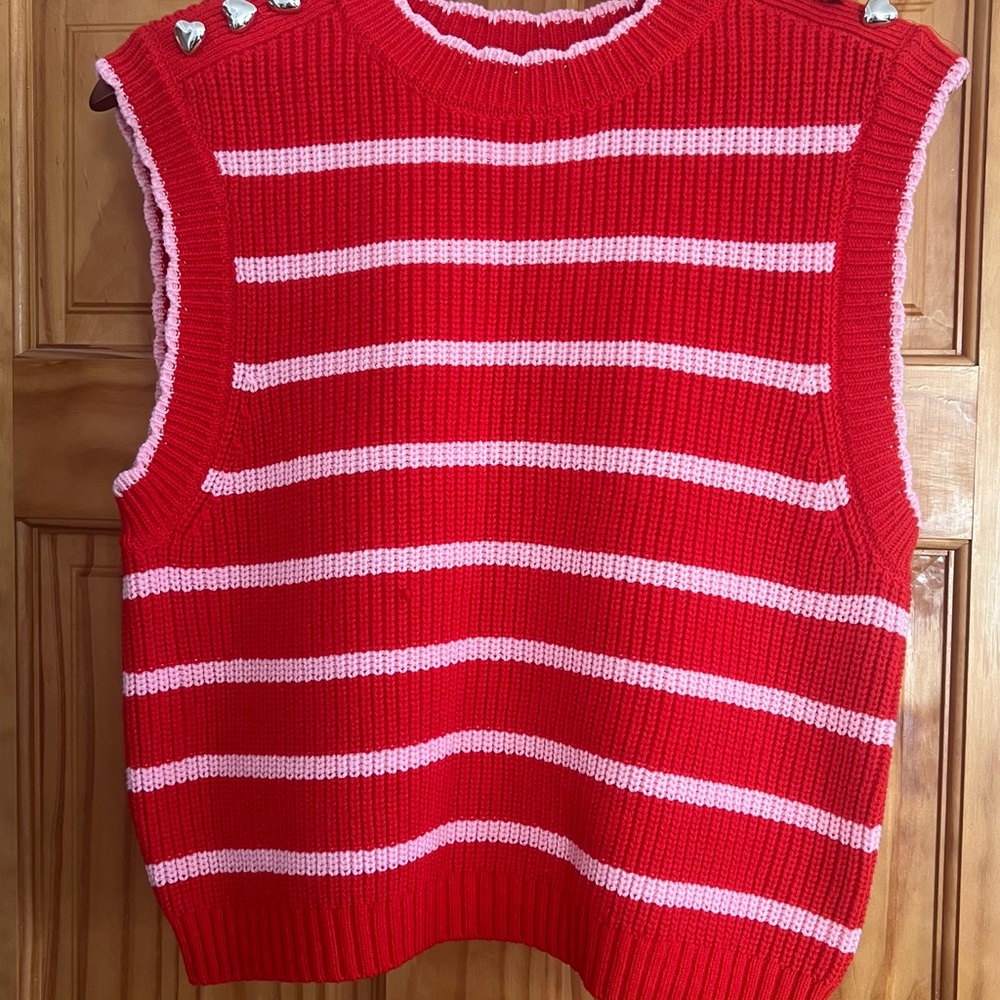 Kerri Rosenthal Red and Pink Knit Sweater Vest